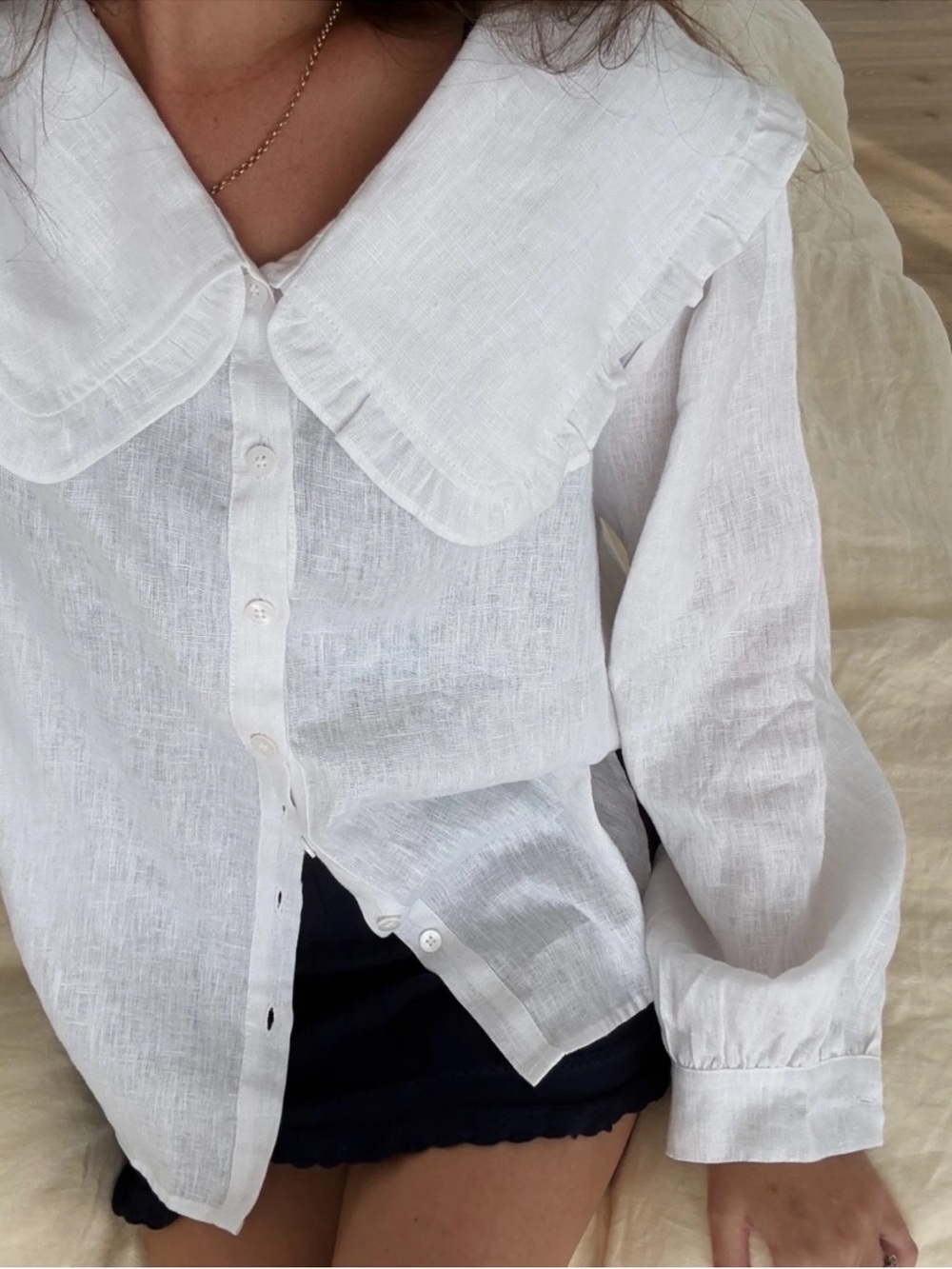 Marlow and Mae Emme White 100% Linen Button Shirt Coastal Minimalist Bohemian